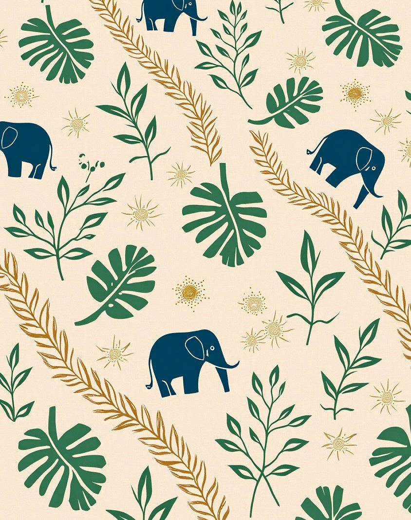Deep Blue Elephant Nature Leaf Pattern Rug