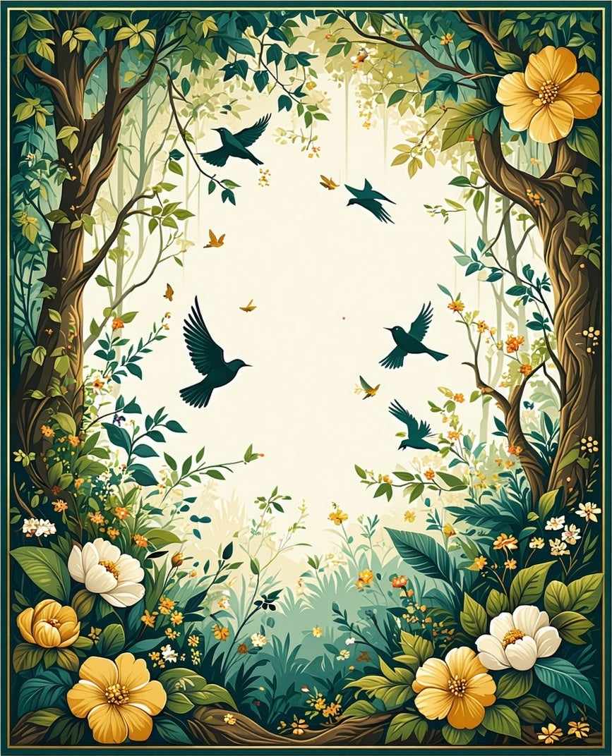 Enchanted Forest Birds Flowers Rug