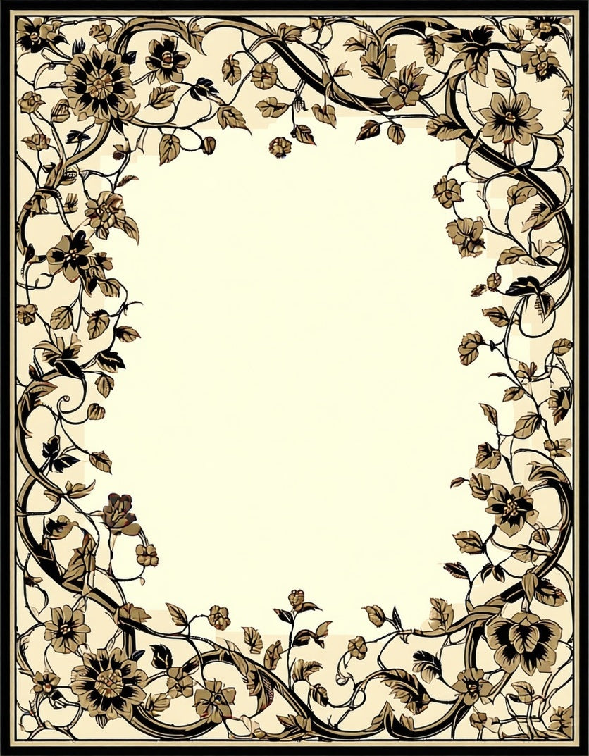 Vintage Floral Vine Border Design Rug