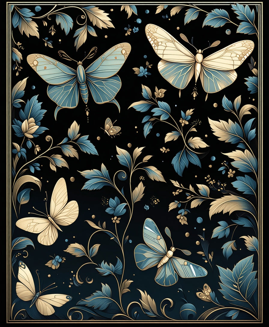 Ornate Butterfly Floral Dark Pattern Rug