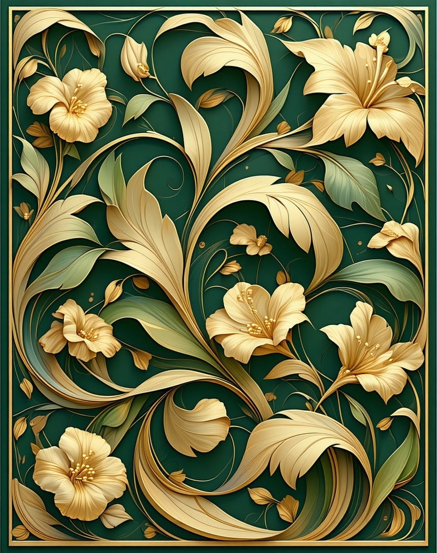 Elegant Golden Floral Swirls Rug