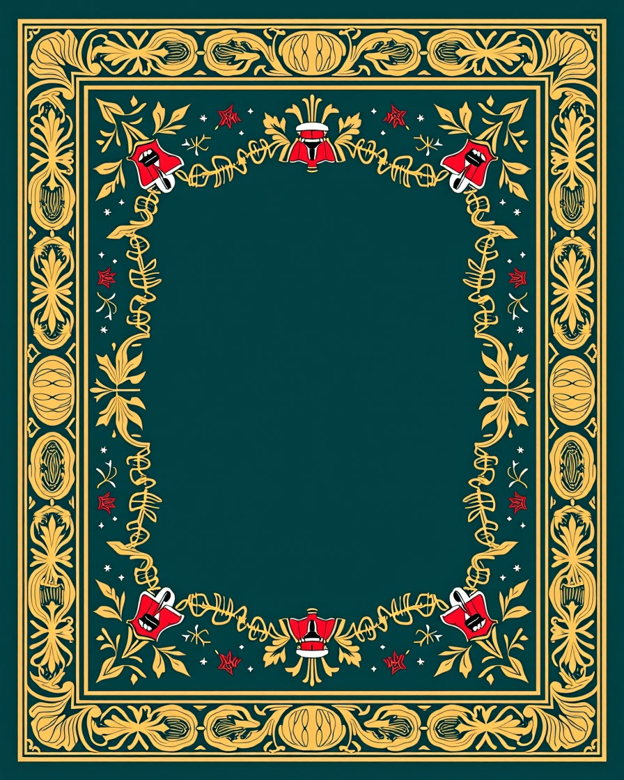 Victorian Gold Red Bell Garland Border Rug