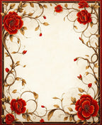 Red Floral Vine Pattern Scroll Rug
