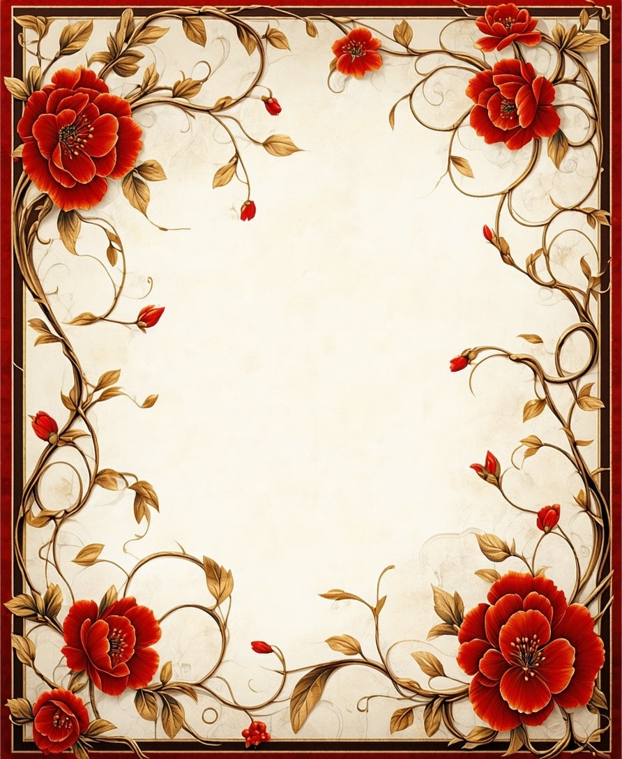 Red Floral Vine Pattern Scroll Rug