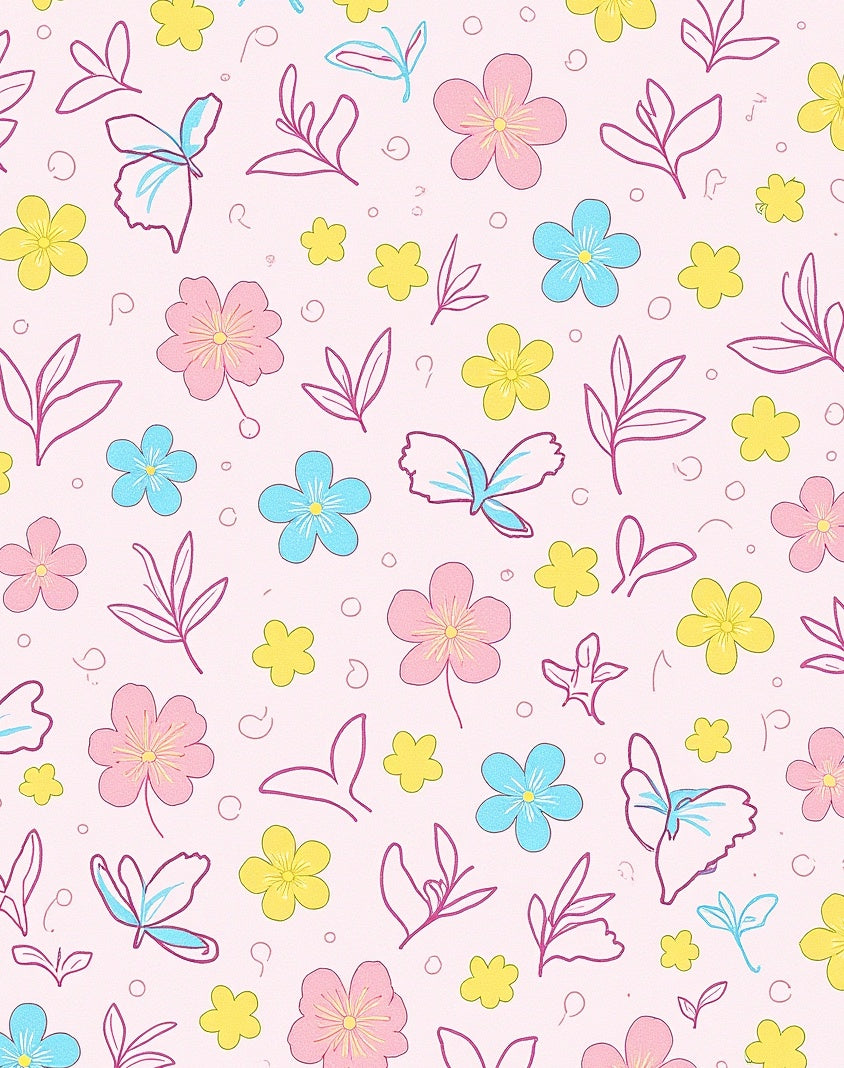 Pastel Flowers and Butterflies Repeating Pattern Rug