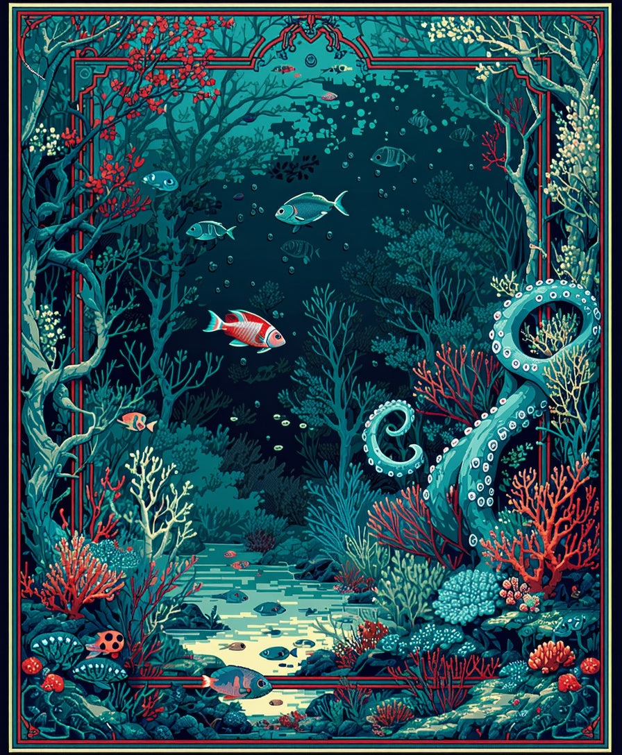 Deep Sea Coral and Octopus Scene Rug