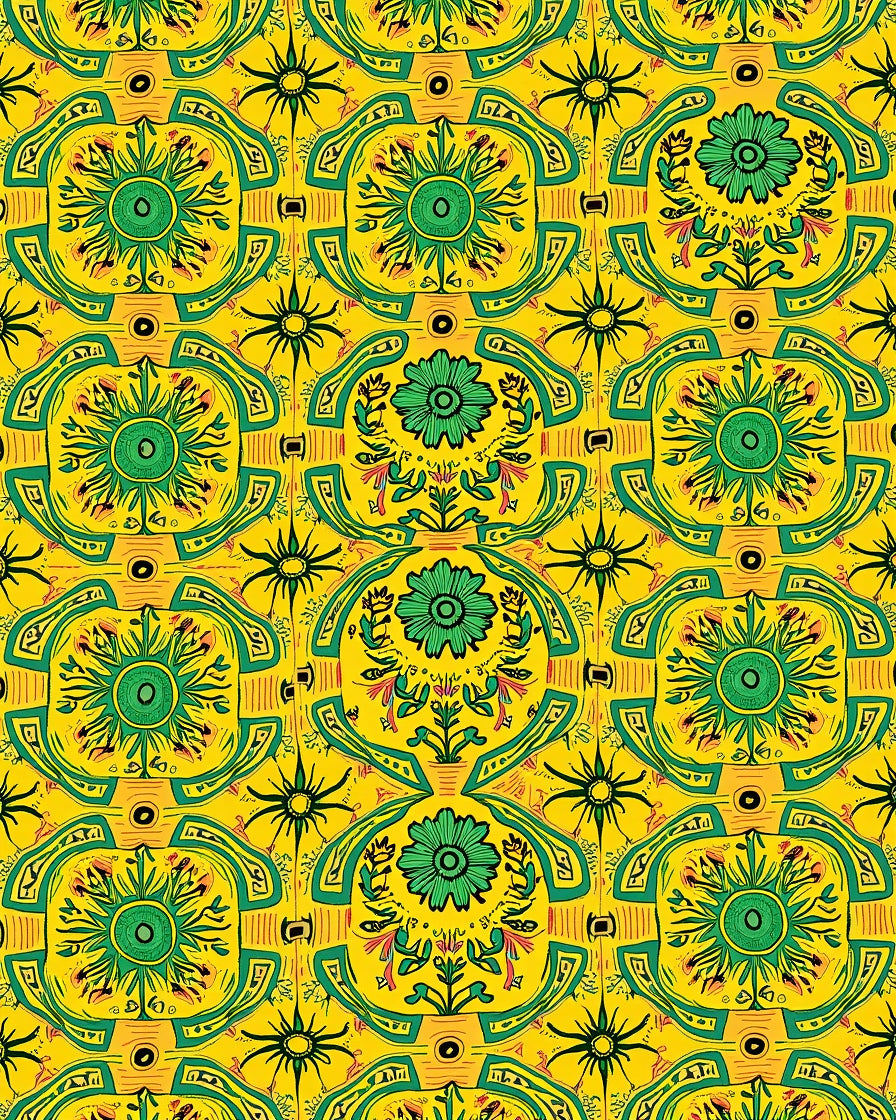 Bright Yellow Green Floral Medallion Design Rug