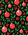 Festive Red Ornaments Holly Poinsettia Rug