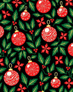 Festive Red Ornaments Holly Poinsettia Rug