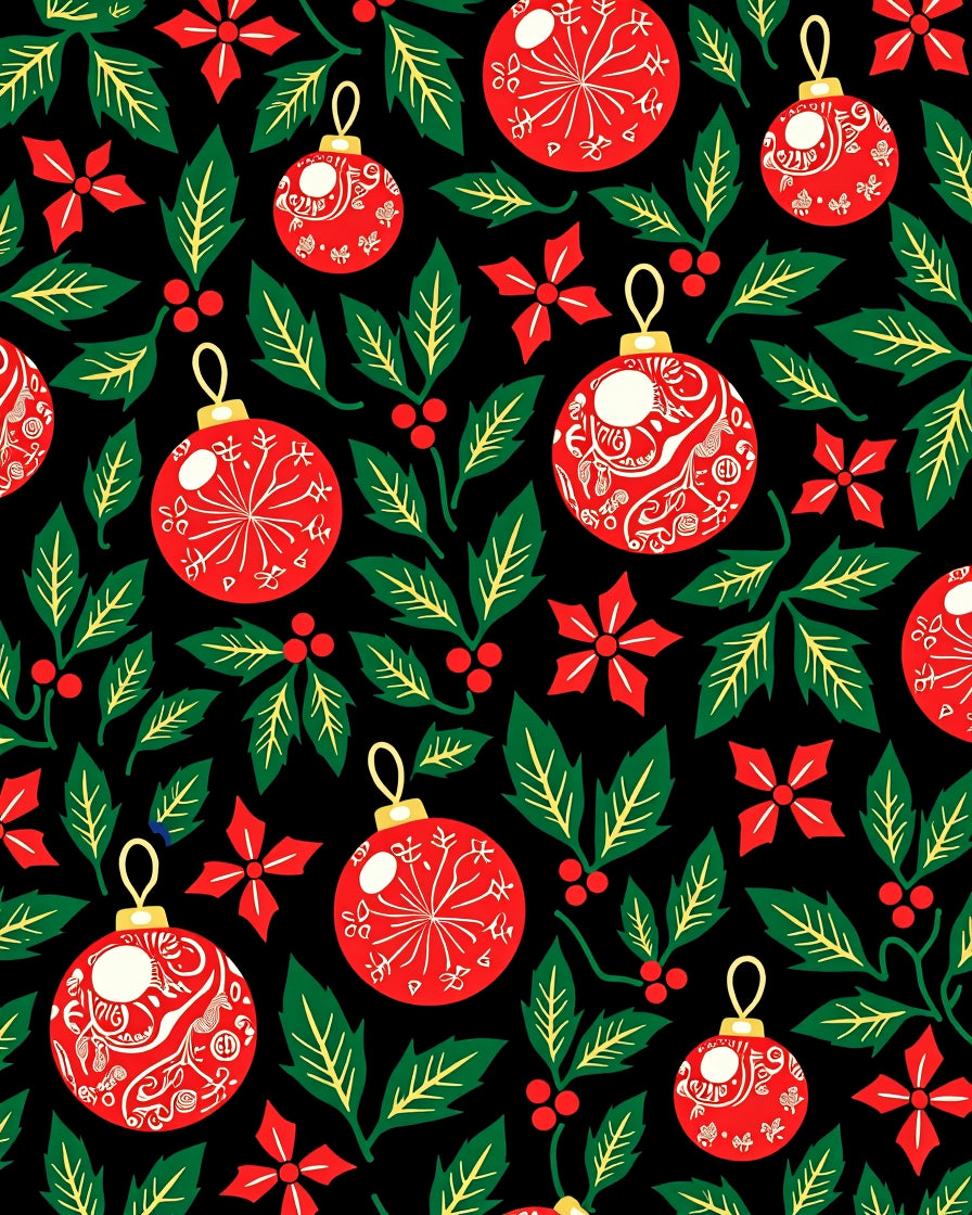Festive Red Ornaments Holly Poinsettia Rug