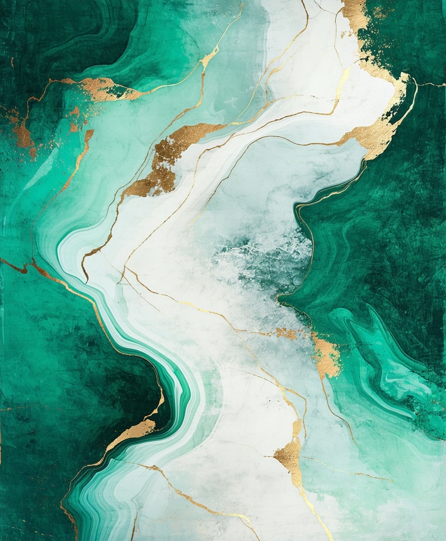 Emerald Veined Marbled Gold Design Rug