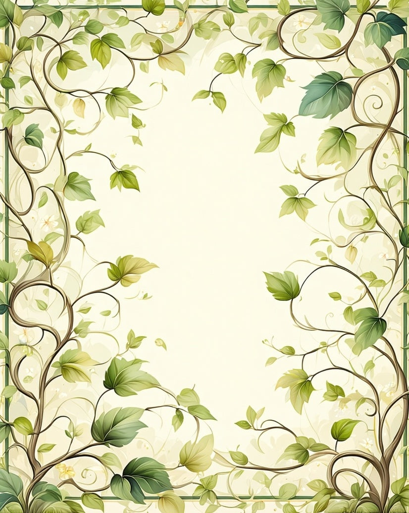 Green Vine Scroll Patterned Art Rug