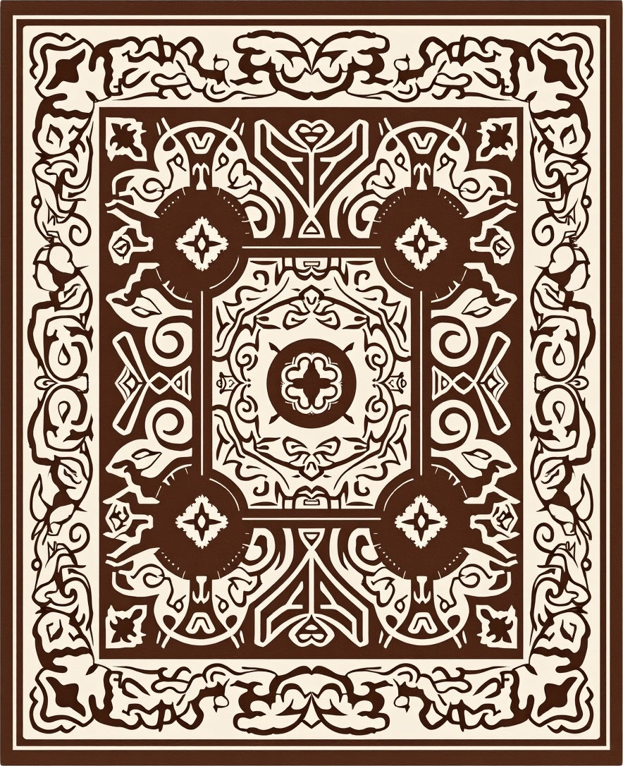 Brown And Cream Intricate Pattern Rug
