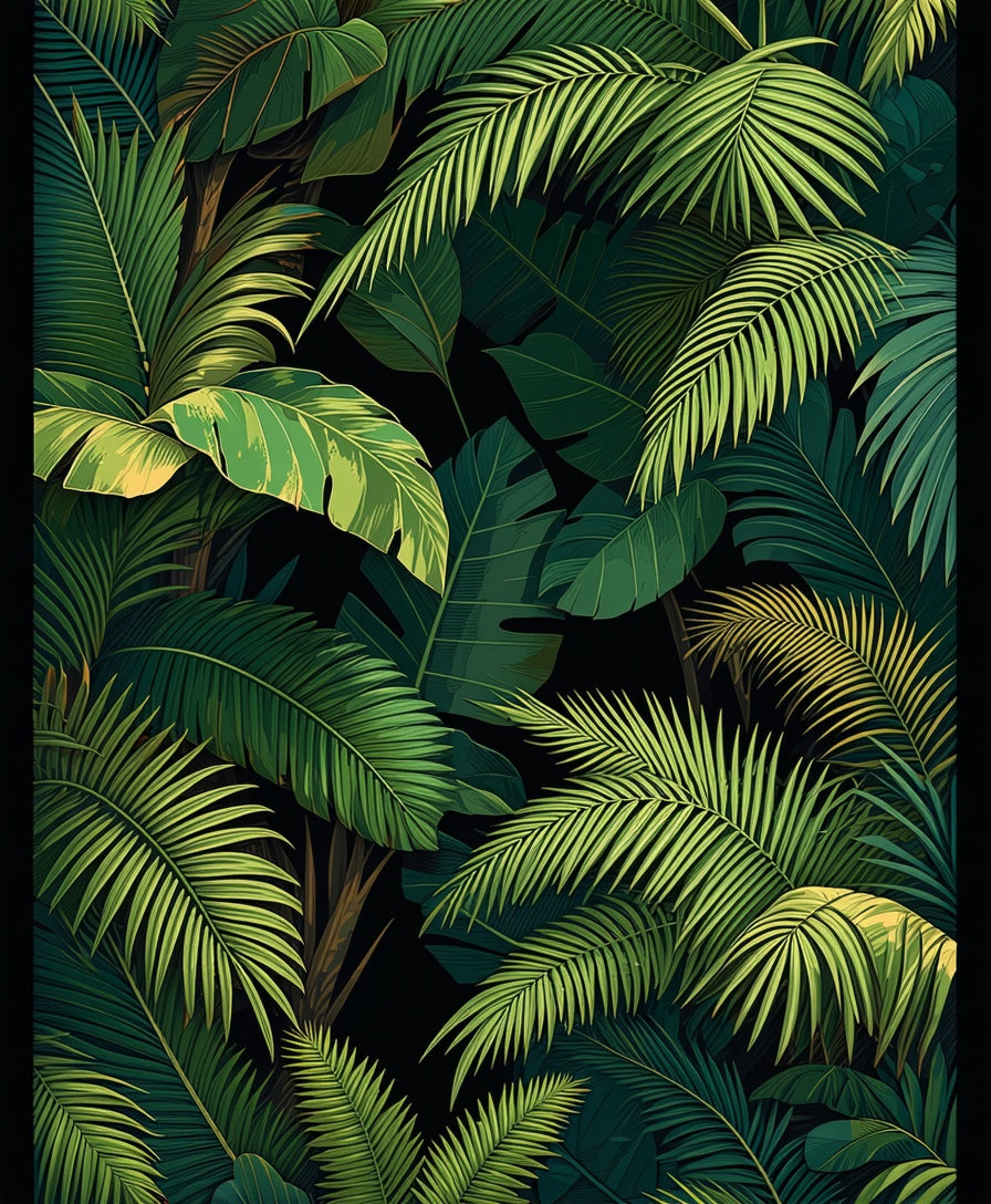 Lush Green Tropical Leaf Pattern Rug