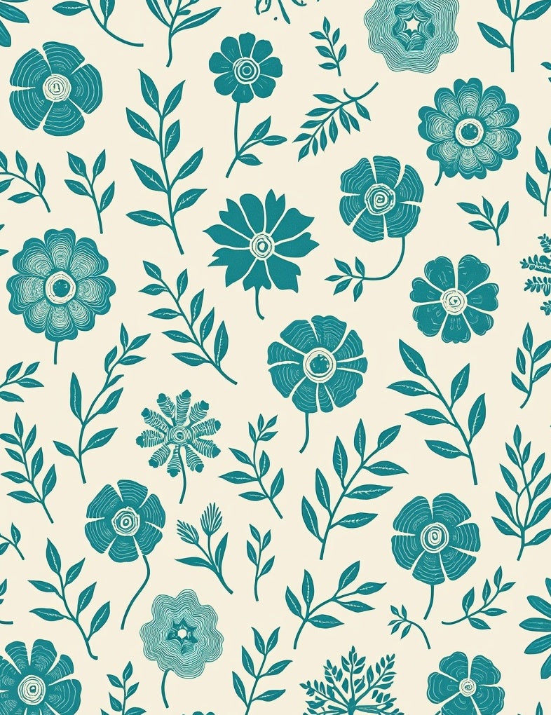 Teal Floral With Abstract Branch Pattern Rug