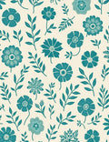 Teal Floral With Abstract Branch Pattern Rug