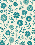 Teal Floral With Abstract Branch Pattern Rug