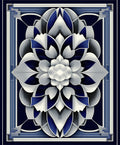 Art Deco Navy Blue Lotus Design Rug