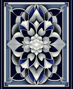 Art Deco Navy Blue Lotus Design Rug