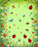 Whimsical Garden Bugs Blossoms Rug