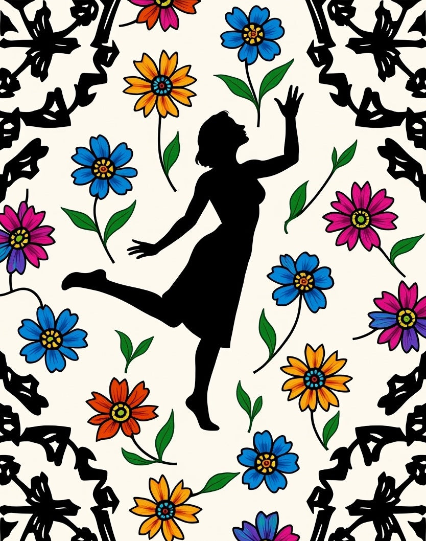 Silhouette Dancing Amidst Floral Explosion Rug