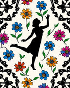 Silhouette Dancing Amidst Floral Explosion Rug