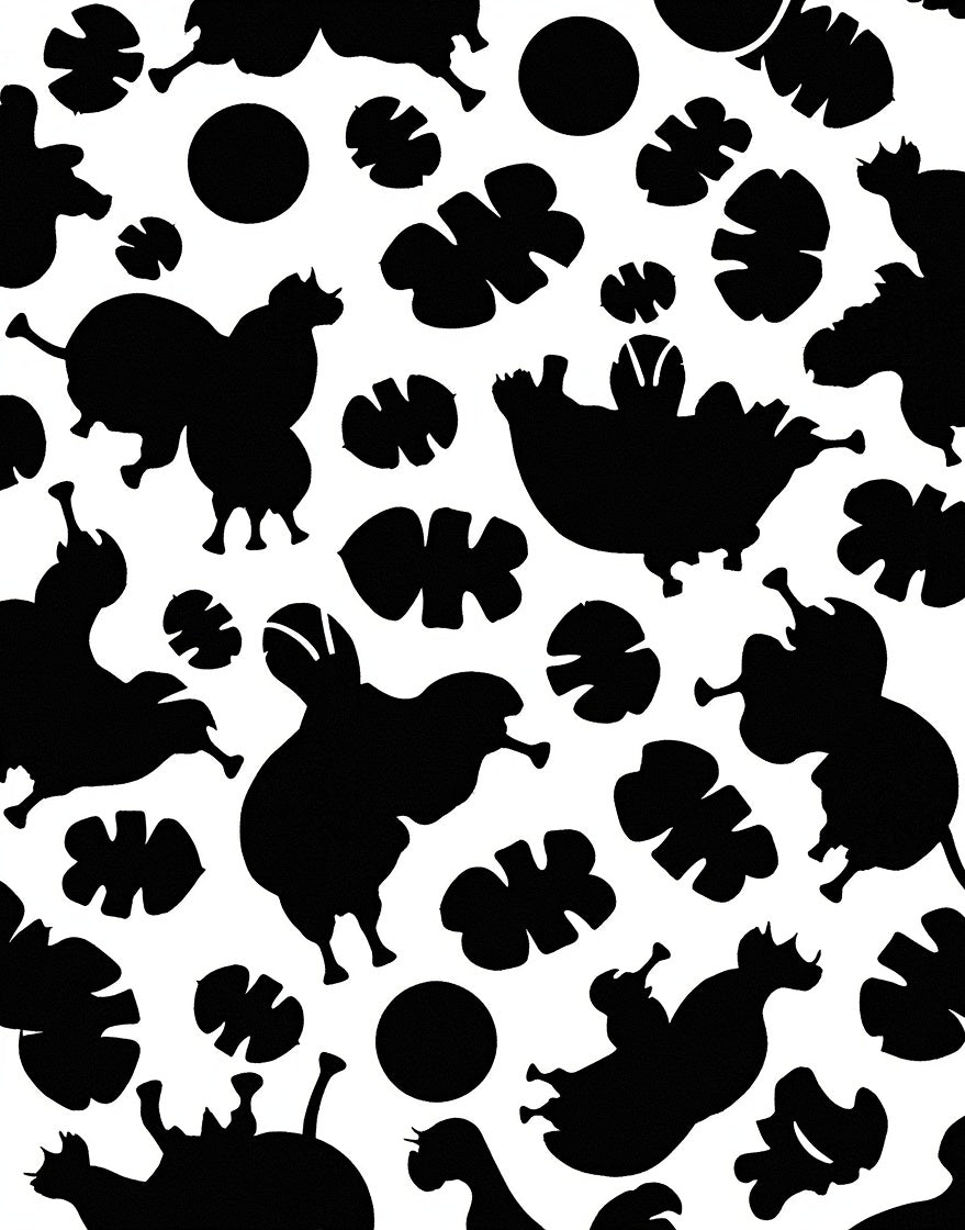 Playful Animal Silhouette Leaf Pattern Rug