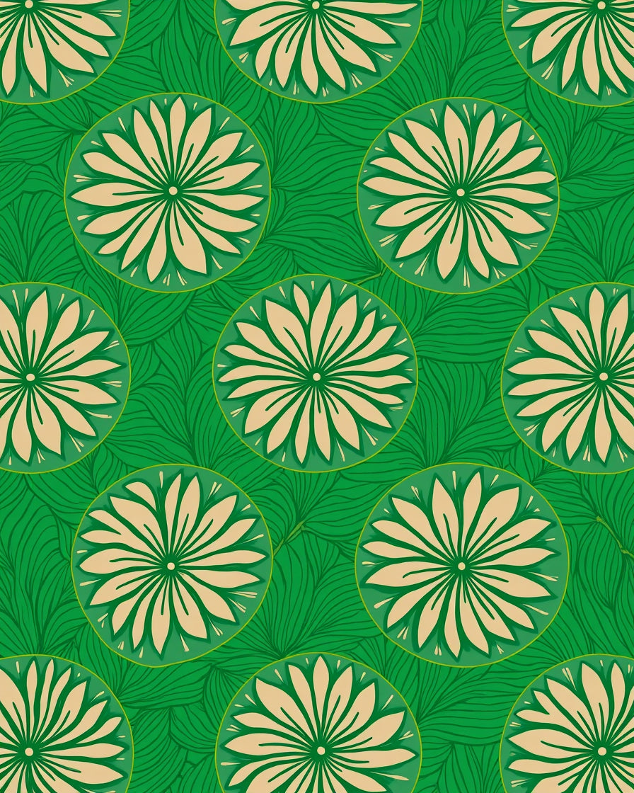 Green Floral Circles Pattern Rug