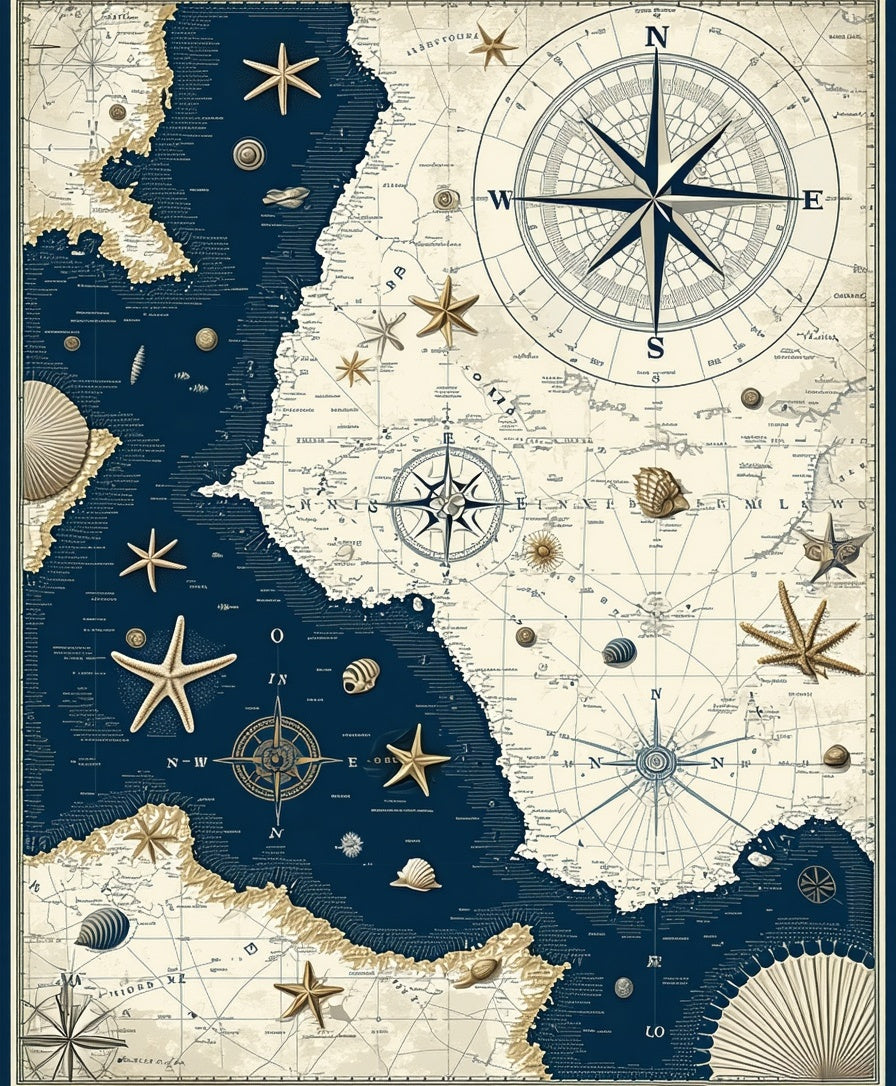 Nautical Map And Starfish Design Rug