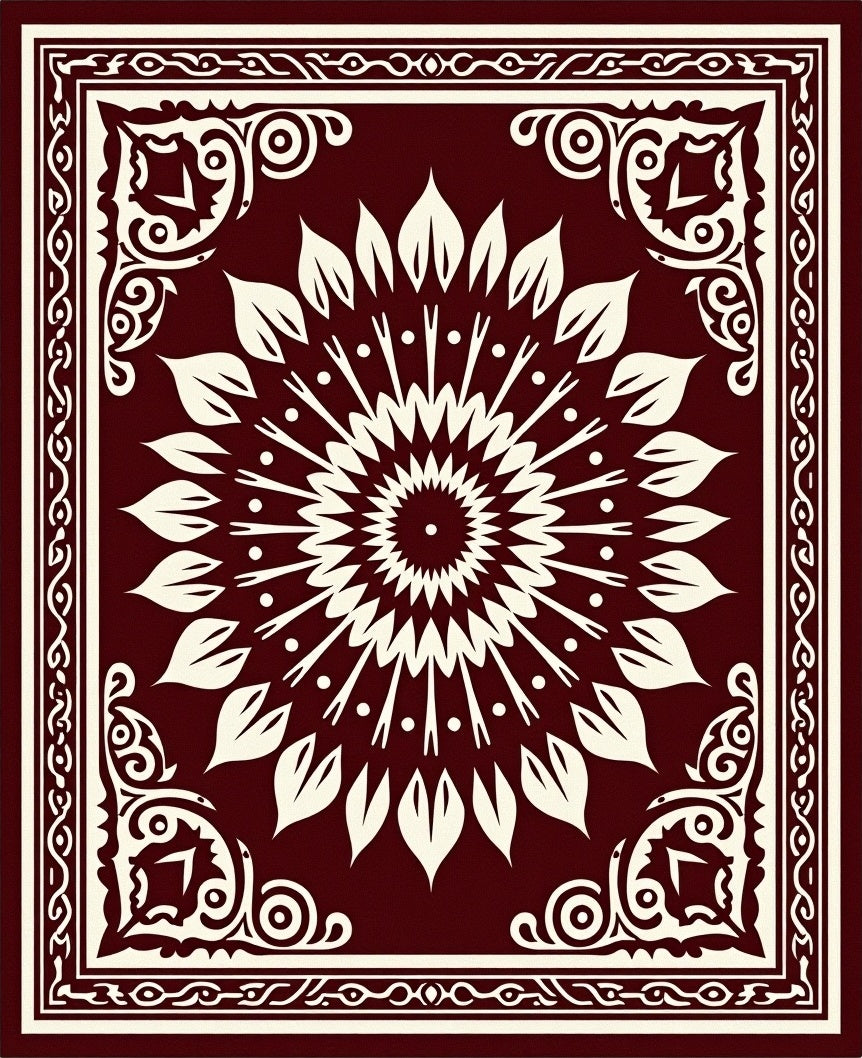 Classic Floral Sunburst Mandala Design Rug