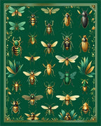 Insects Botanical Pattern Green Golden Rug