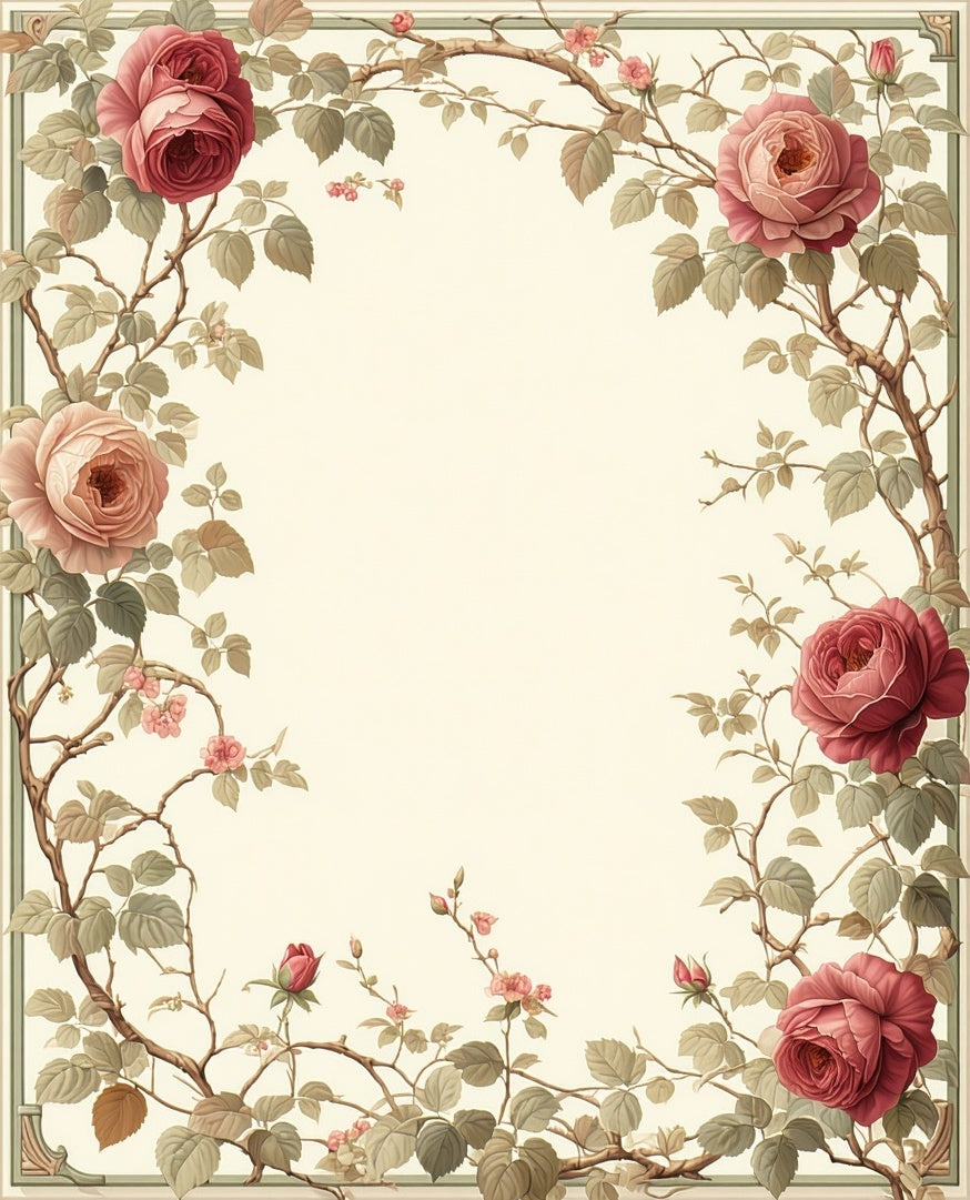 Vintage Rose Vine Border Pattern Rug