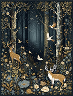 Enchanted Forest Deer Birds Floral Rug