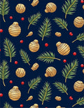 Golden Bauble Pine Leaf Holiday Rug