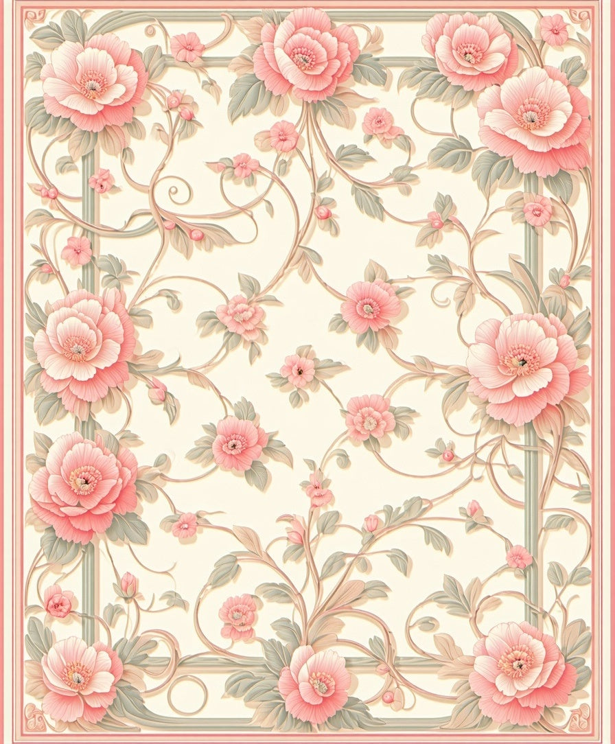 Pretty Pink Floral Vines Pattern Rug