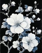 Elegant White Floral Branches Pattern Rug