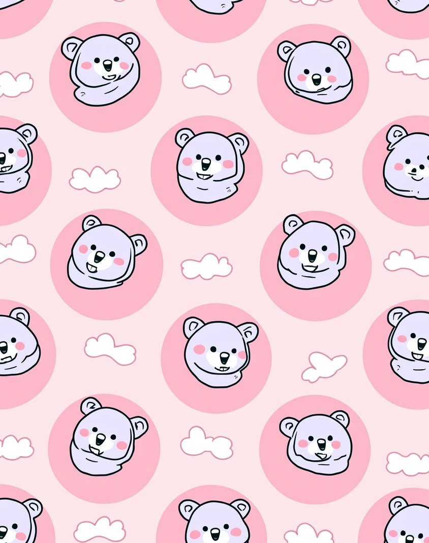 Cute Purple Bear With Clouds Pattern Rug