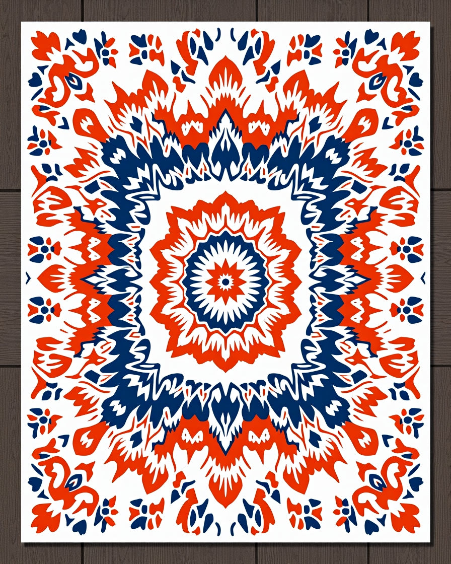 Red Navy Mandala Blooming Pattern Rug