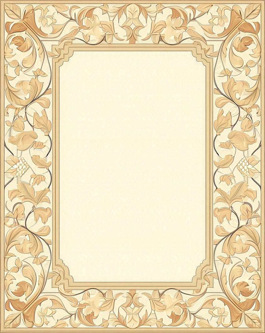 Ornate Floral Scrollwork Border Rug