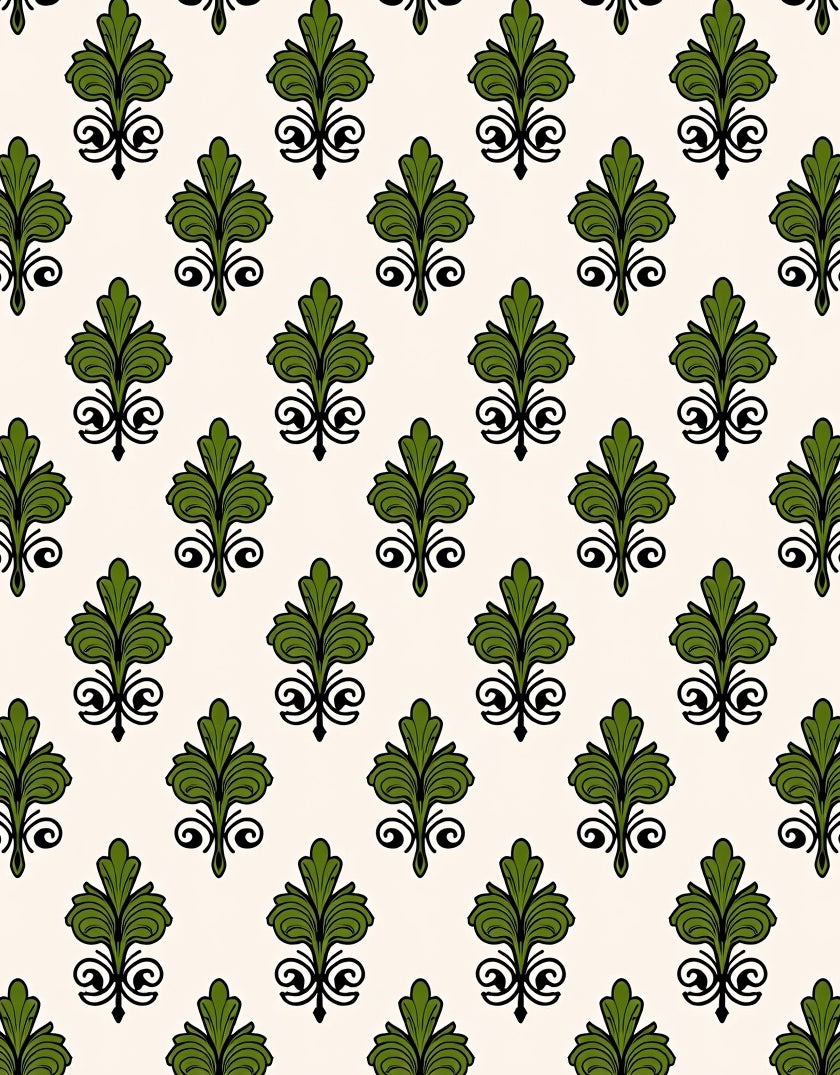 Green Vintage Scroll Floral Pattern Rug