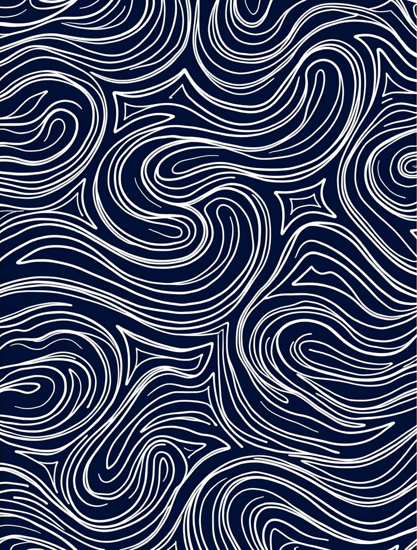 Navy White Abstract Swirl Flow Rug