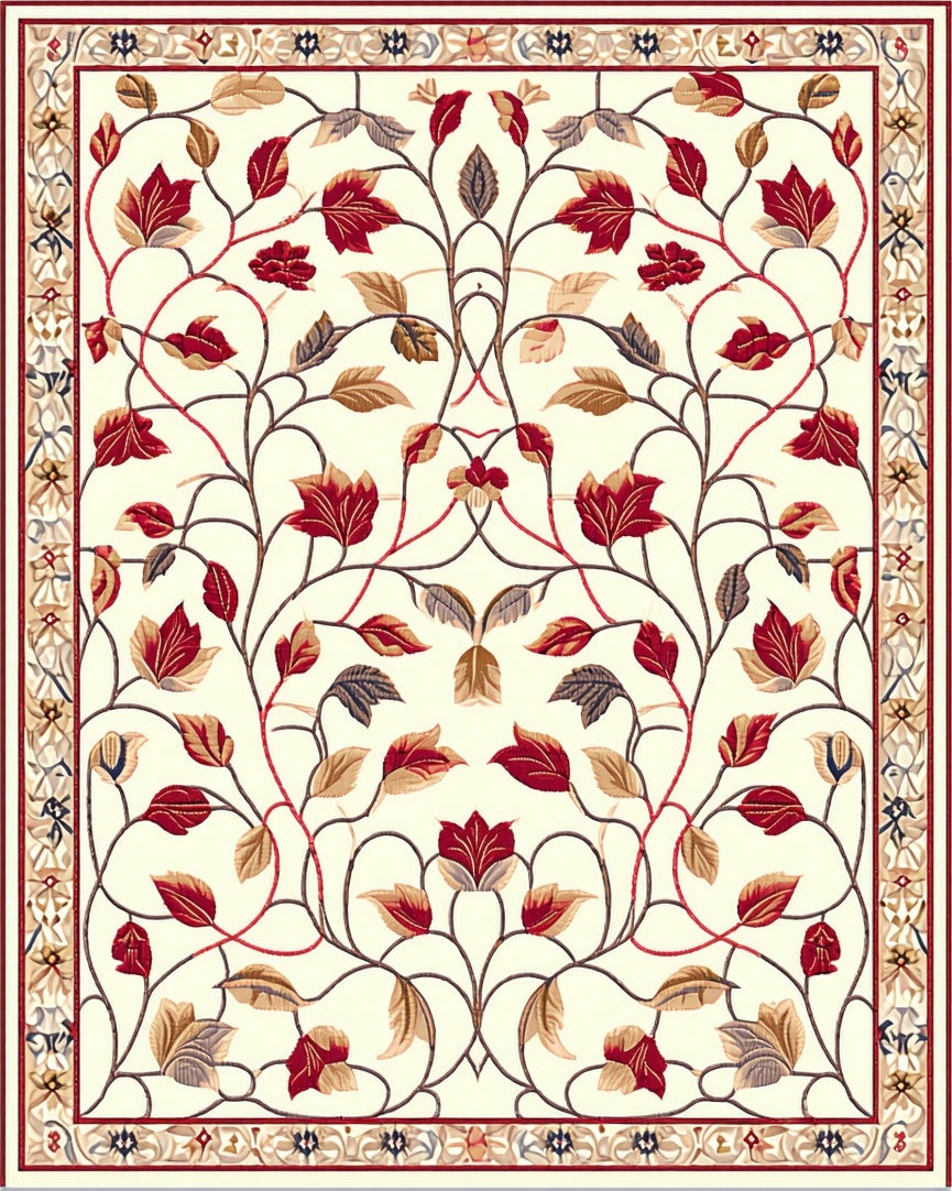 Ornate Red Gold Floral Design Rug