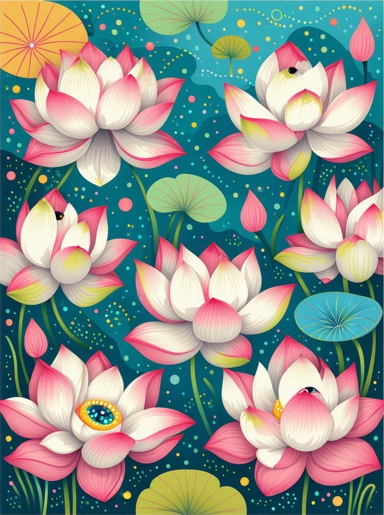 Vibrant Pink Lotus Flower Pattern Rug