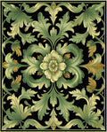 Elegant Green Floral Scroll Design Rug