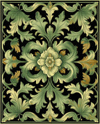 Elegant Green Floral Scroll Design Rug