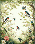 Whimsical Birds Blooming Branches Design Rug