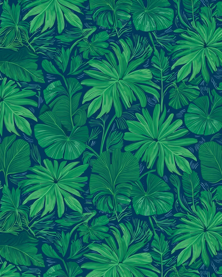 Lush Tropical Green Leaf Pattern Rug