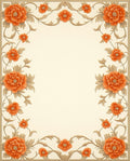 Orange Floral Scroll Pattern Rug