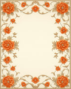 Orange Floral Scroll Pattern Rug