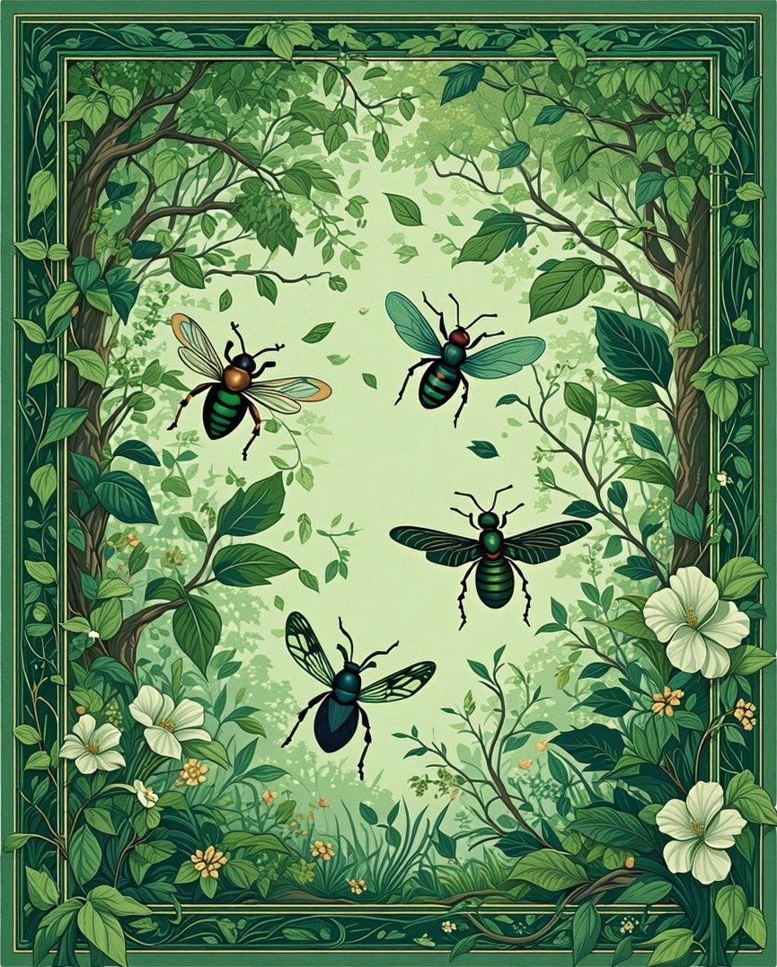 Verdant Nature Insects Flowers Rug